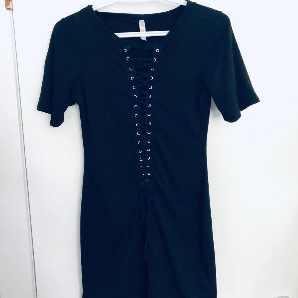Black Fitted Tie-Up Dress